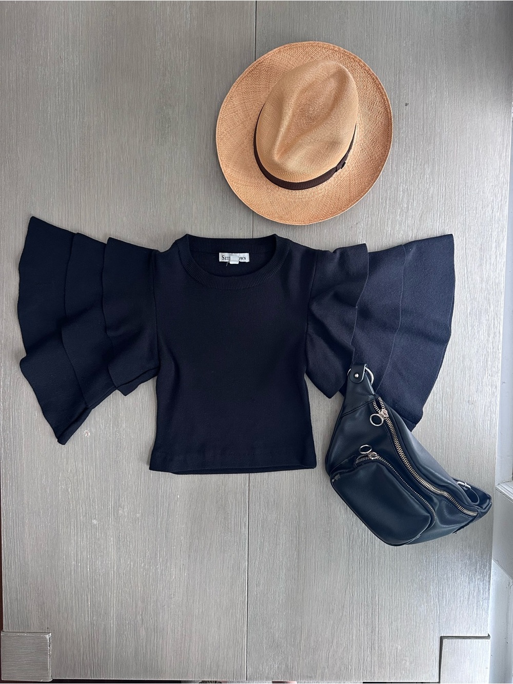Black Ruffle Sleeve Women's Top